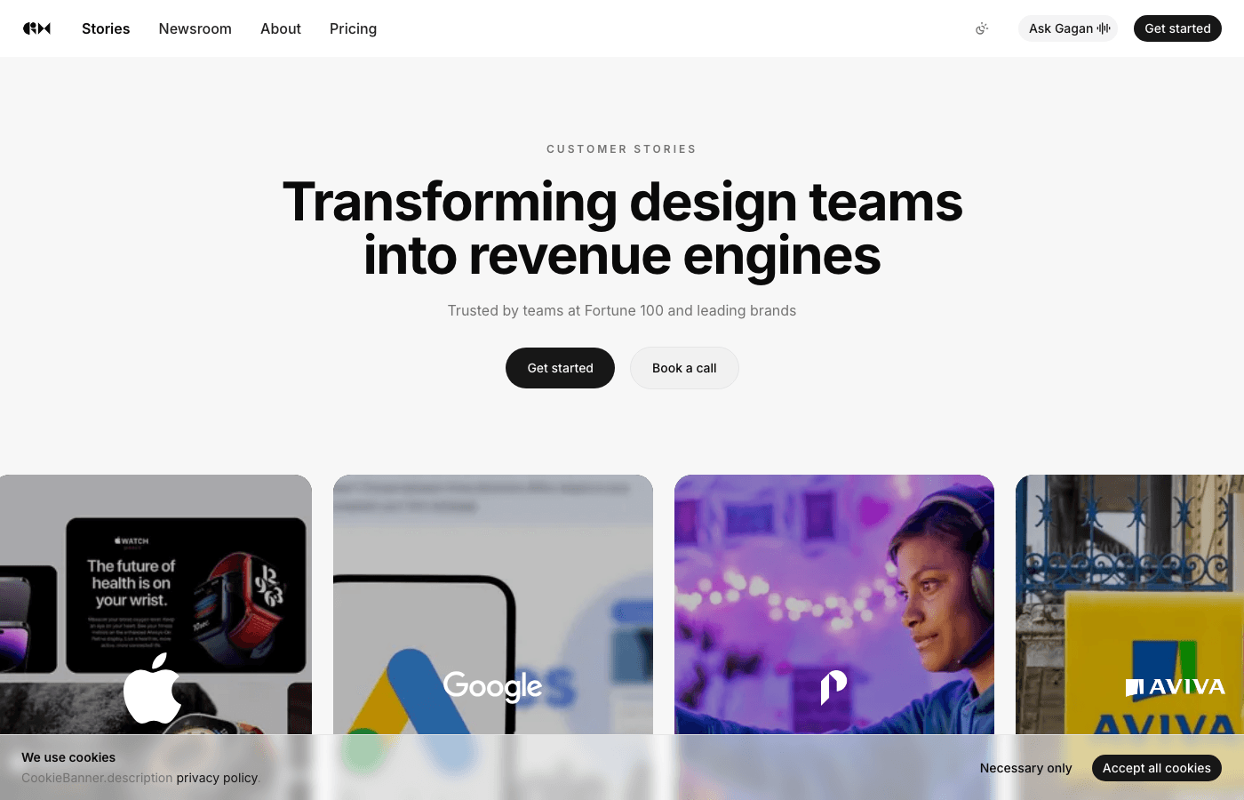 Stories hub with case study cards, carousel, and consistent Maia UI.