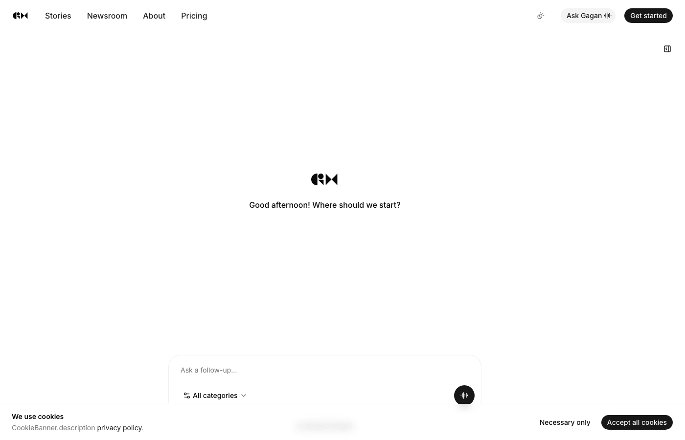 Ask page with prompt input for questions grounded in site content.