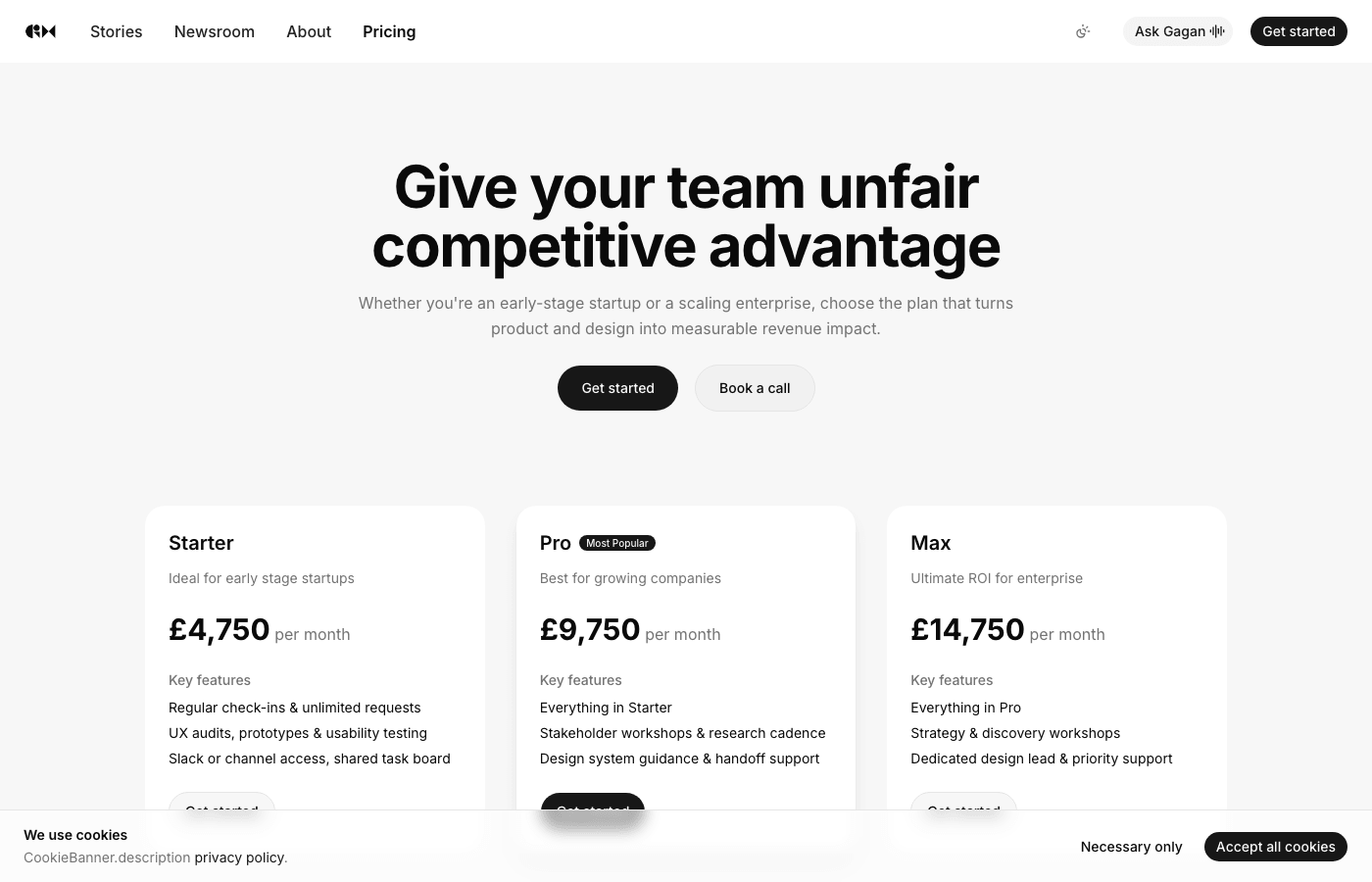 Pricing page with plans, comparison, and checkout-oriented layout.